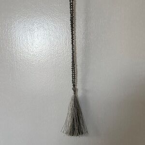 Gray Beaded Tassel Necklace